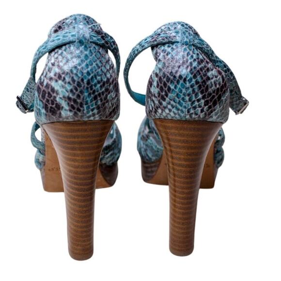 WHBM Blue Snake Print Leather Strappy Platform Sandals Y2K Going Out 8 - Picture 5 of 6